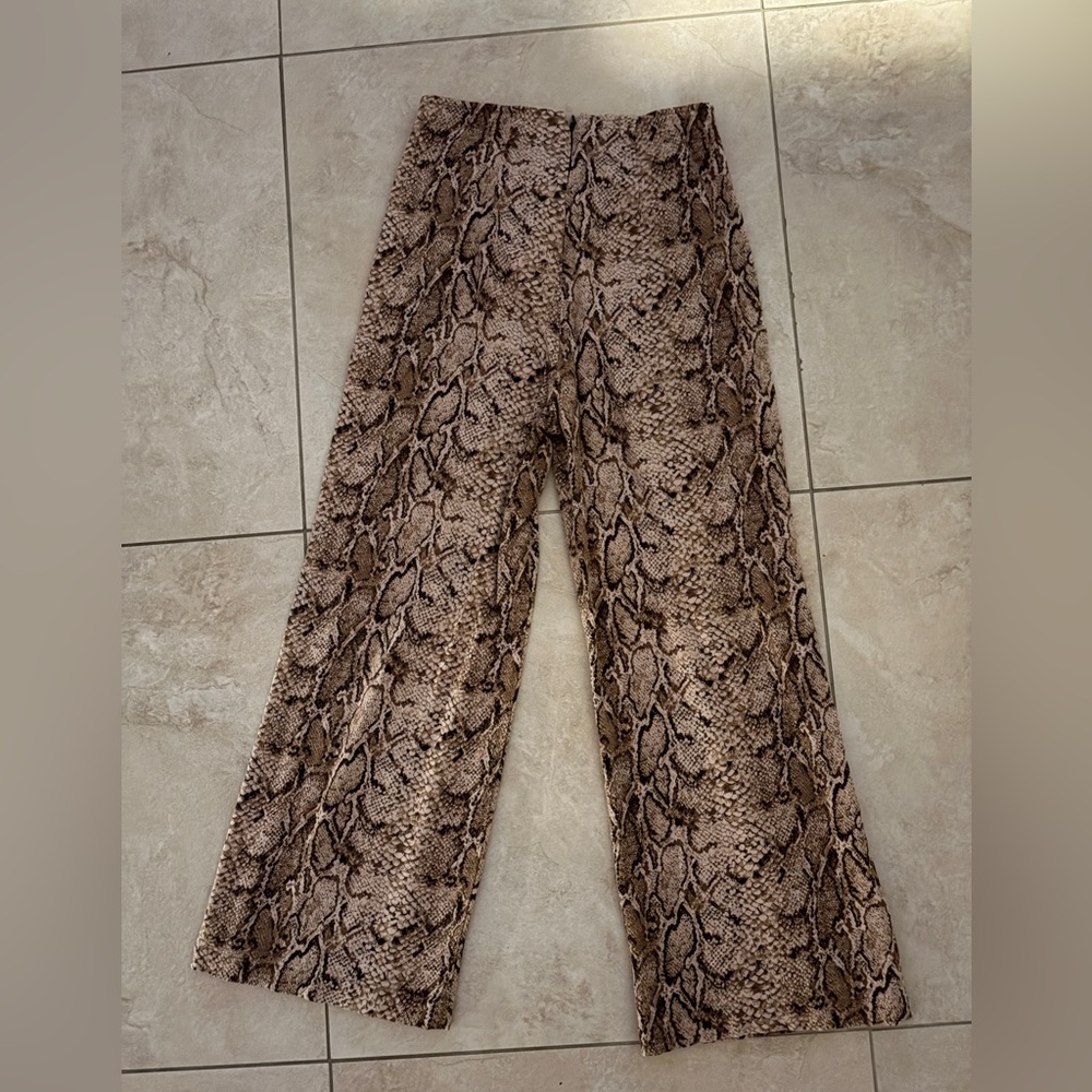 Reformation Brown Snake-Print Wide Leg Pants